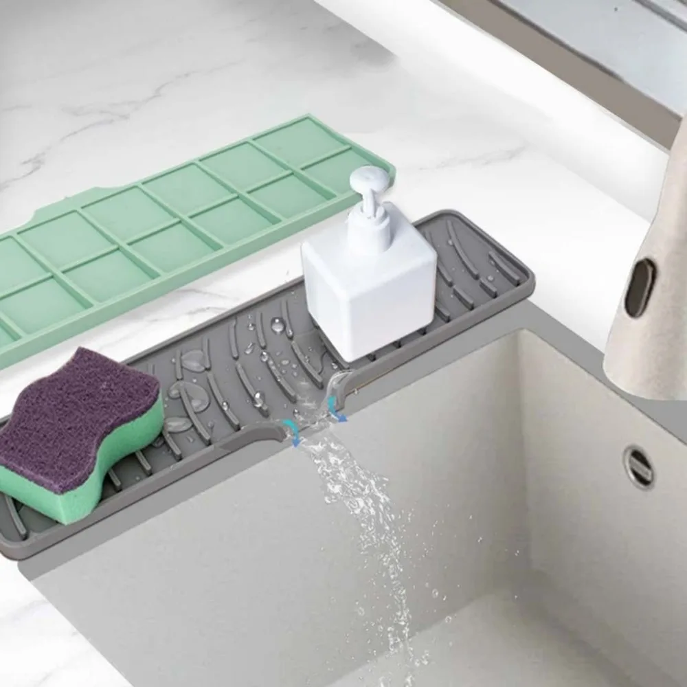 Silicone Sink Splash Guard Anti-spray Multipurpose Faucet Splash Pad Foldable with 5°Incline Slope Water Retaining Pad Kitchen