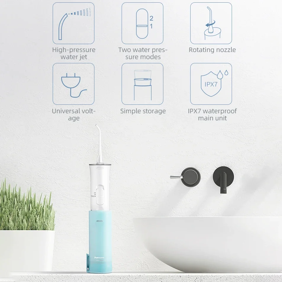Panasonic Smart Electric Dental Flosser - Portable - 2 Water Pressure Modes - Rotating Nozzle - Canister Storage - IPX7 waterpro