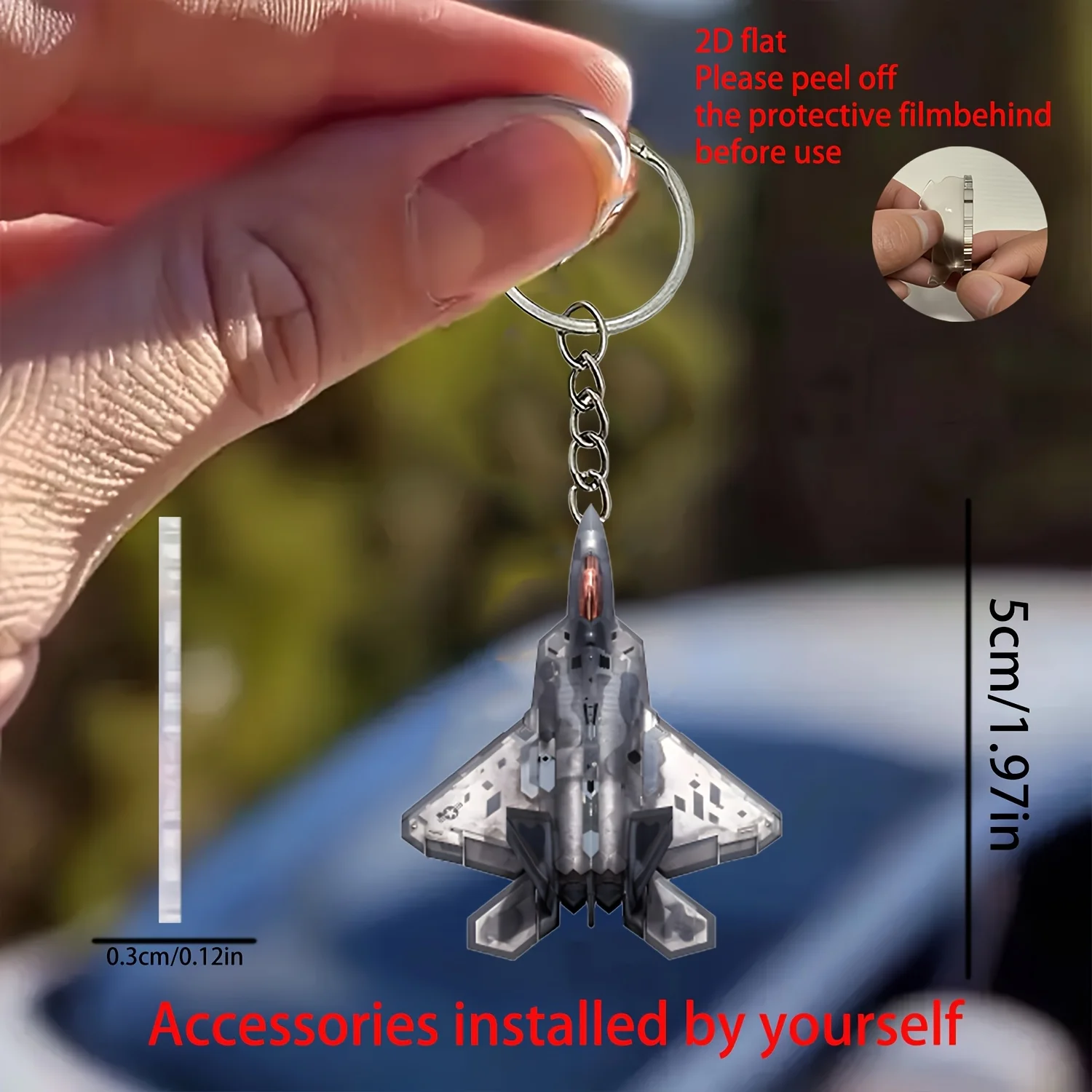 F35 5th Generation Fighter Jet Keychain 2D Acrylic Backpack Bag Ornament Car Rearview Mirror Decor Creative Interior Accessories