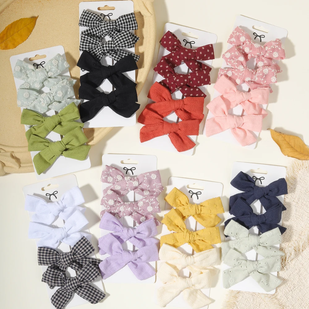 4Pcs/Set Baby Bows Hair Clips Muslin Girls Hairpins Hairclip For Kids Cotton Linen Barrette Flower Print Side Pin Accessories view 3