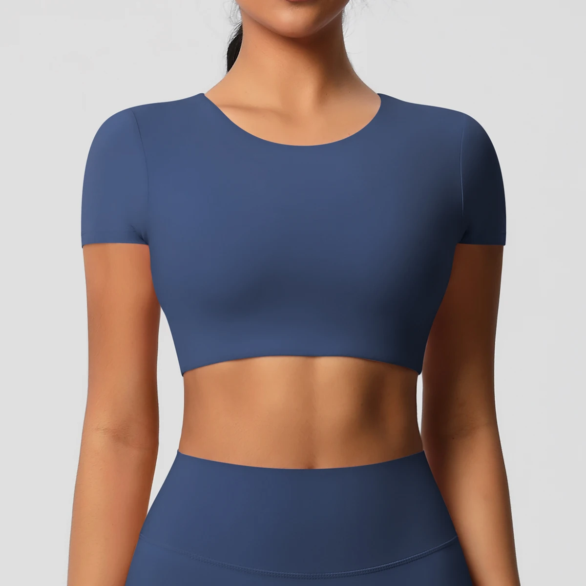 Women Running Sports T Shirt With Padded Summer Short Sleeve Round Neck Breathable Stretchy GYM Yoga Slim Fitness Active Top