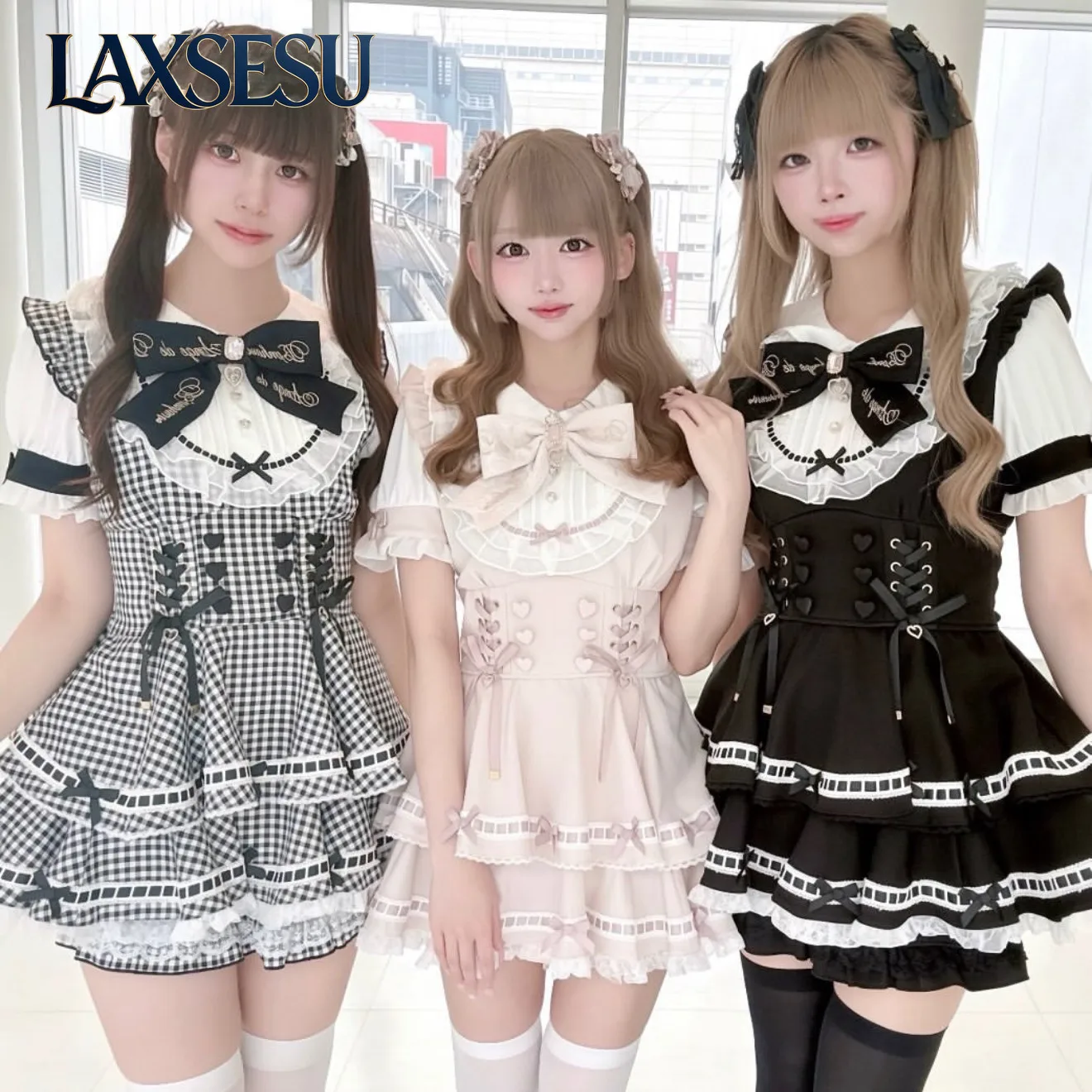 Japanese Sweet  Short Sleeve Lolita Dress & Shorts Set Large Bow Ruffle Lace Sweet 2 Piece Sets Womens Outfits Summer