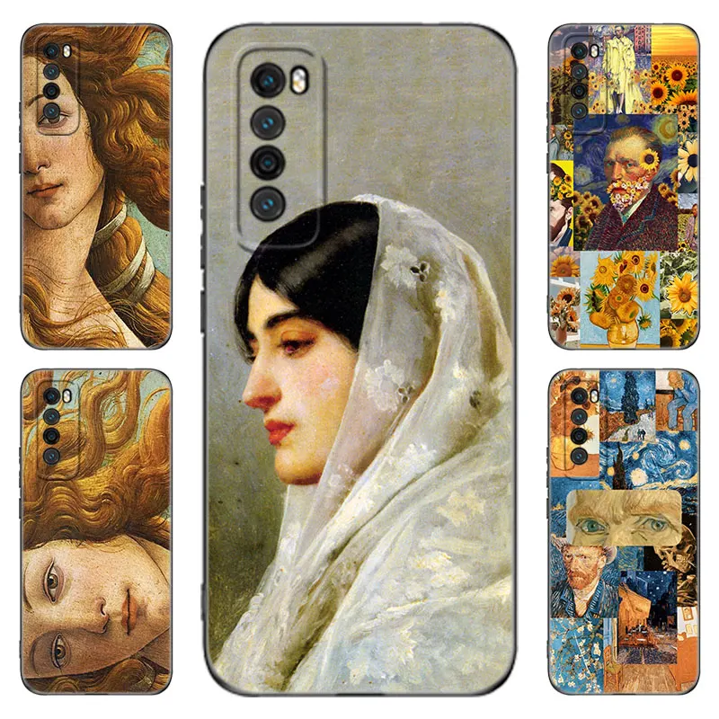 Art Painting Birth Of Venus Black Phone Case For Huawei Nova 5 7 10 Pro 6 9 SE Y70 Plus 4 5i 7i 8i Honor Y5P Y6P Y6S Y7A Y7P Y8P