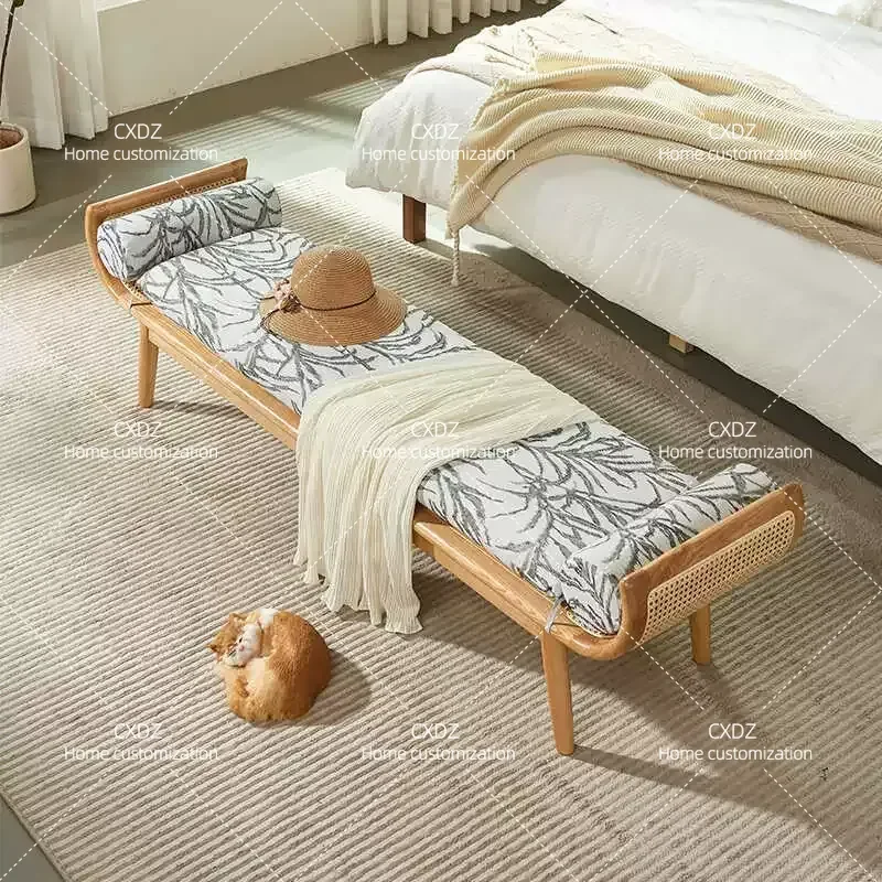 Solid Wood Bench Entryway Shoe Changing Stool Simple Rattan Dining Bedside Bedroom Dining Room Bench