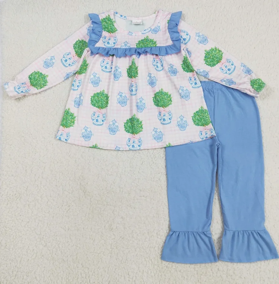 

Wholesale Infant Long Sleeves Clothes Tree Bows pattern Baby Girl Outfit Kids Spring Fall Set