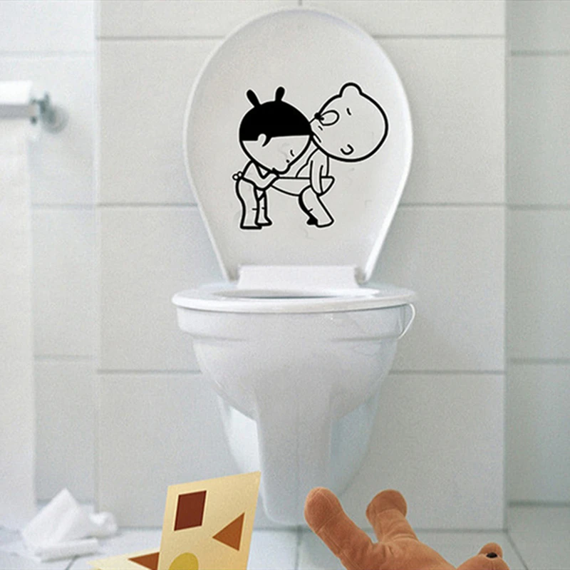Super Funny Cartoon Toilet Stickers Curious Boy Girl PVC Wall Decals for Kids Room Home Decoration Bathroom Waterproof Wallpaper