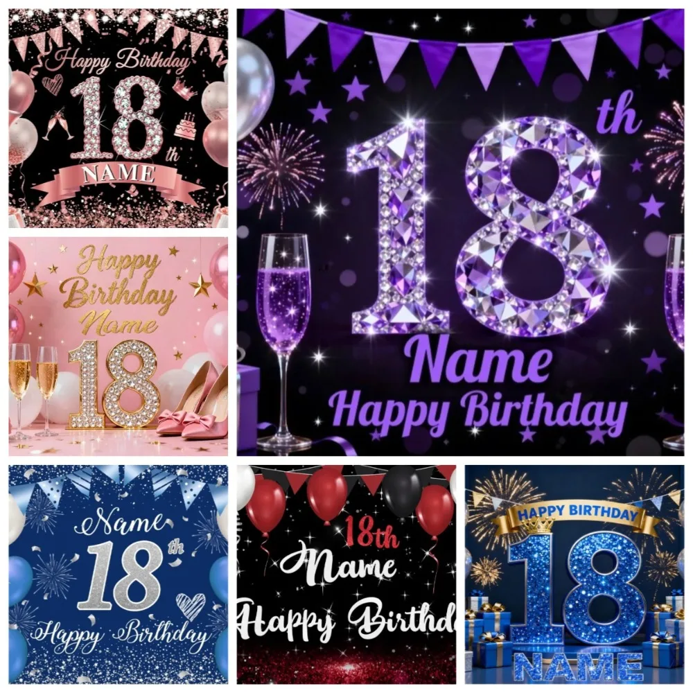 

Colorful Balloon 18th Birthday Party Banner Background Cloth, Boy and Girl Birthday Party Decoration Photography Studio Backdrop