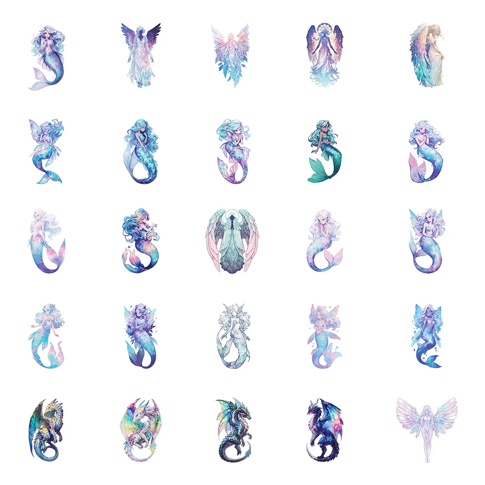 10/30/50pcs Cute Angel Mermaid Holographic Stickers Creative Graffiti Sticker Decoration Diary Skateboard Phone Decals Kids Toy