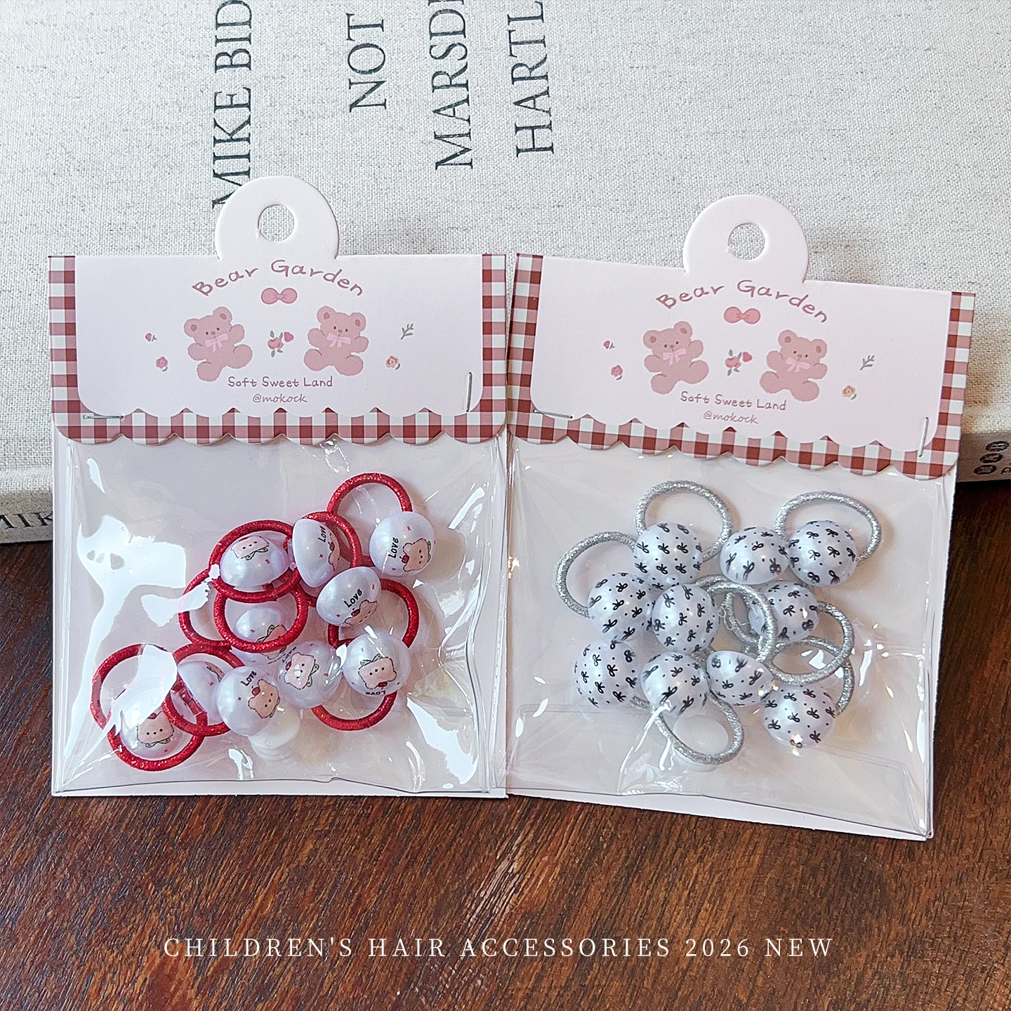 Haargummis mit Perlenmuster für Kinder, niedliche Bären- und Buchstabenmotive, Blumenmuster, elastische Haarbänder, Mädchen-Pferdeschwanz-Halter, süßes Haar-Accessoire für Kleinkinder. – Detail 5