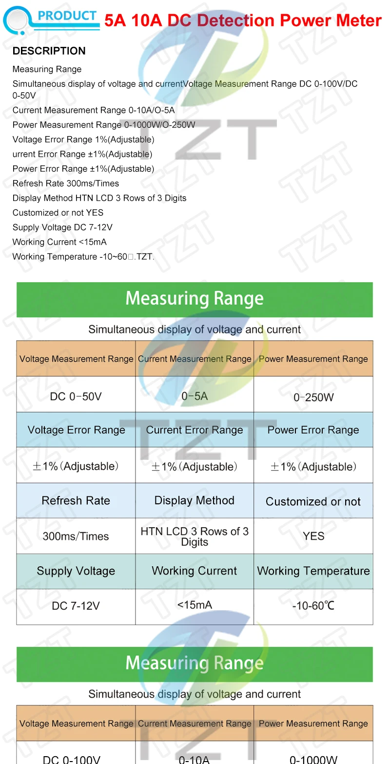 LCD Digital Voltmeter Amperemeter Wattmeter Spannungs-Strom-Leistungsmesser Volt-Detektor Tester Monitor DC 0 bis 100V 10A 1000W – Detail 1