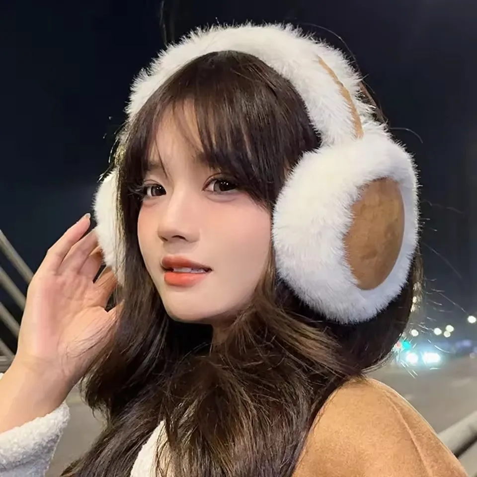Women Winter Warm Foldable Earmuffs Suede Plush Warm Ear Muffs Cold‑Resistant Portable Windproof Ear Warmer for Outdoor Daily