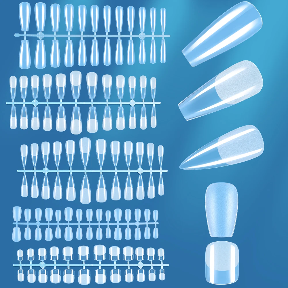 120pcs UltraThin Mid Length Nail Tips Coffin Short Square Half Matte NoFile False Full Cover Nails Gelly Tips For Nail Extension