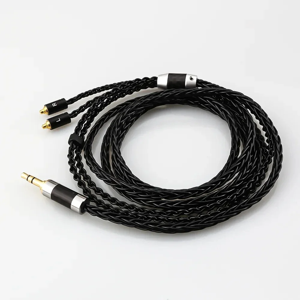 كابل سماعة أذن أسود مطلي بالفضة 8 كور 3.5 ملم 2.5 ملم 4.4 ملم XLR لكابل الصوت Sennheiser IE300 IE900 عالي الجودة