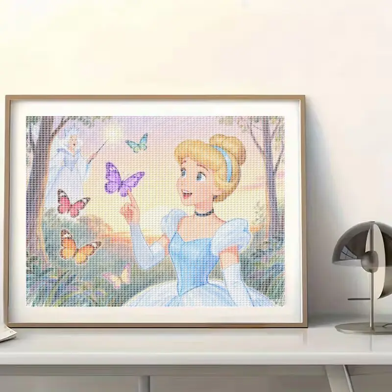 1 szt. Zestaw do malowania diamentami 5D, DIY haft kryształkami, magiczna sztuka Disneya: Kopciuszek i Wróżka Matka Czarodziejka