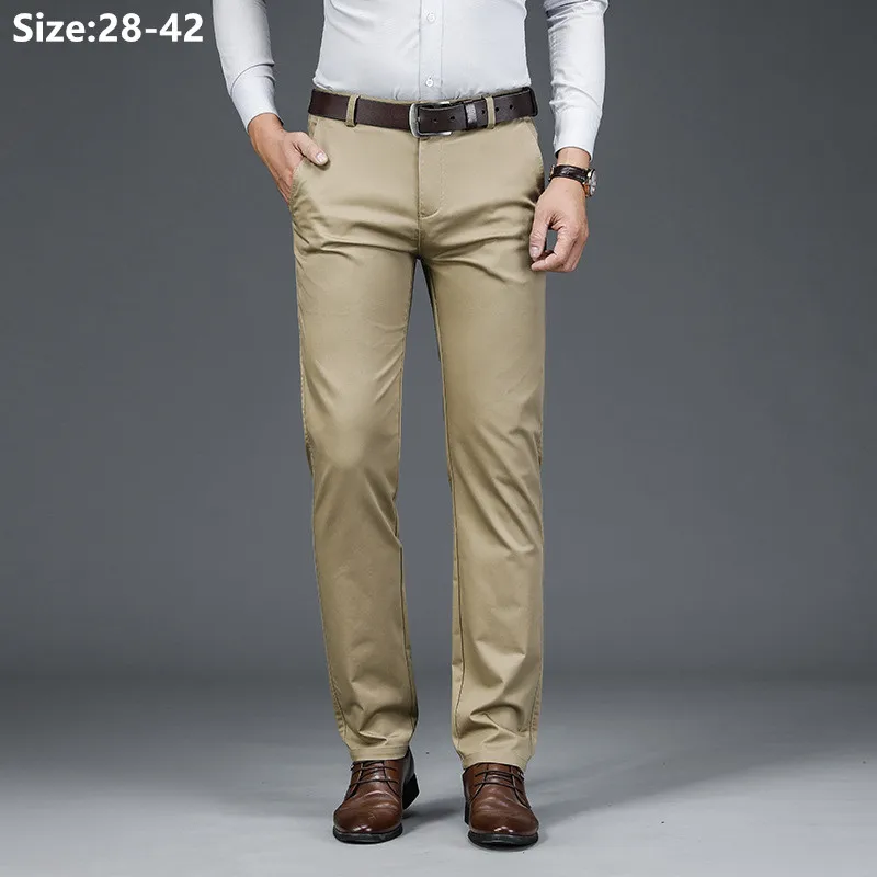 Formal Business Pants Men Loose Black Khaki Plus Size 38 40 42 Elastic Office Dress Work Stretched Spring Autumn Suit Trousers