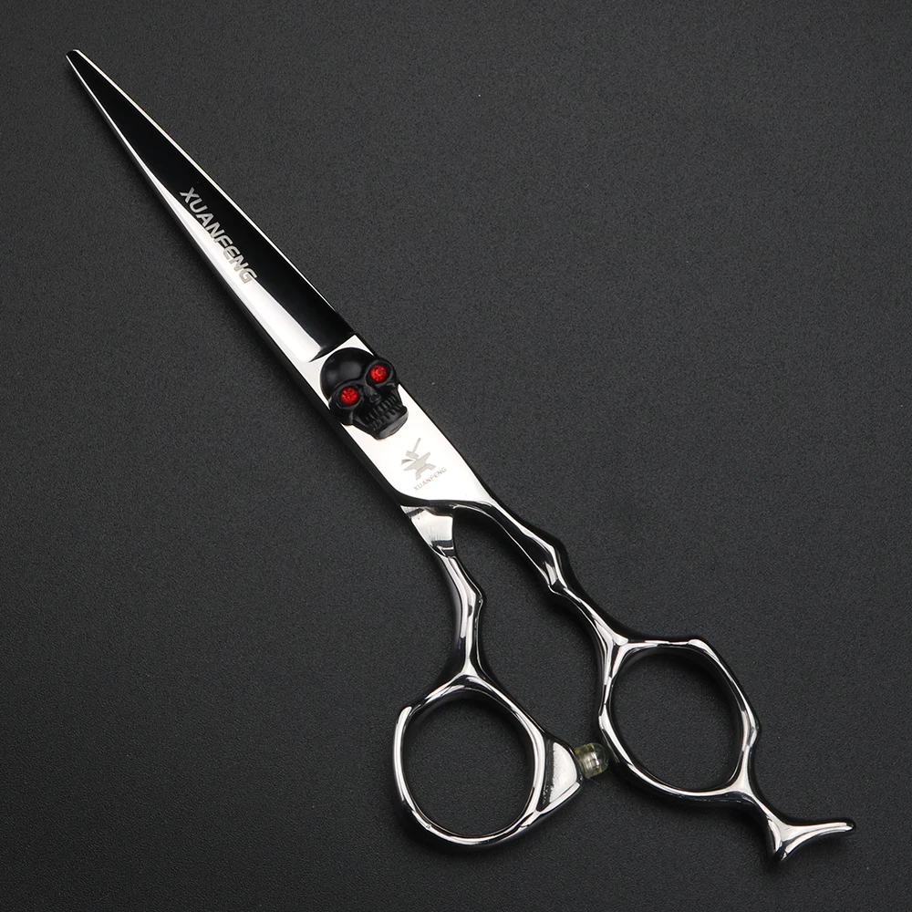 XUANFEN Skull Unique Handle Hair Scissors 6-inch Japanese 440C Steel Cutting Scissors and thinning Scissors