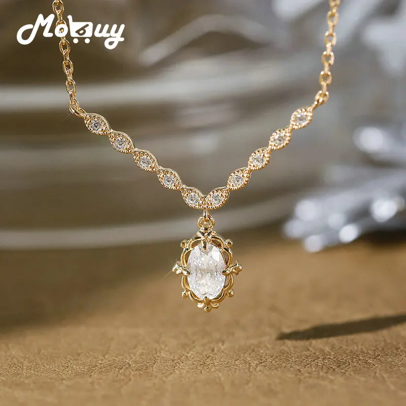 

MOBUY модное ожерелье из муассанита для женщин в лаконичном стиле с кубическим цирконом, стерлинговое серебро 925 пробы, золото Vermeil, ювелирные изделия, подарок