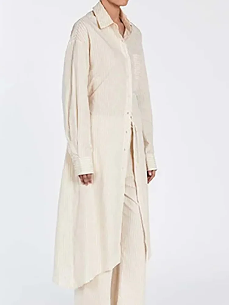 

Stripe Printed Loose Commuting 2pc Set Spring Autumn Casual Long Sleeved Shirt Suit Women's Fashion Street Wear Straight Outfit