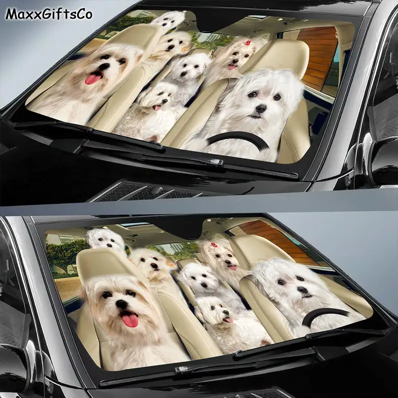 Maltese Car Sun Shade, Maltese Windshield, Maltese Family Sunshade, Dog Car Accessories, Car Decoration, Gift For Dad, Maltese L