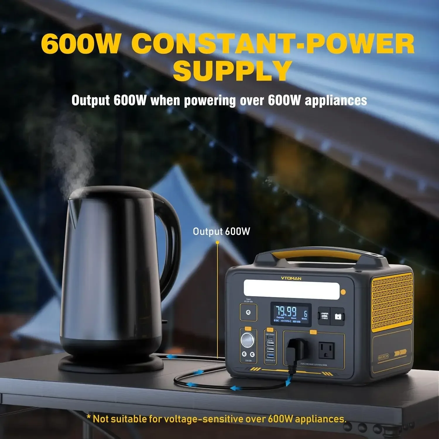 

Factory Cost Jump 600X Portable Power Station, LFP Battery Powered Generator with 2x 600W AC Outlets (Surge 1200W), 4x USB ports
