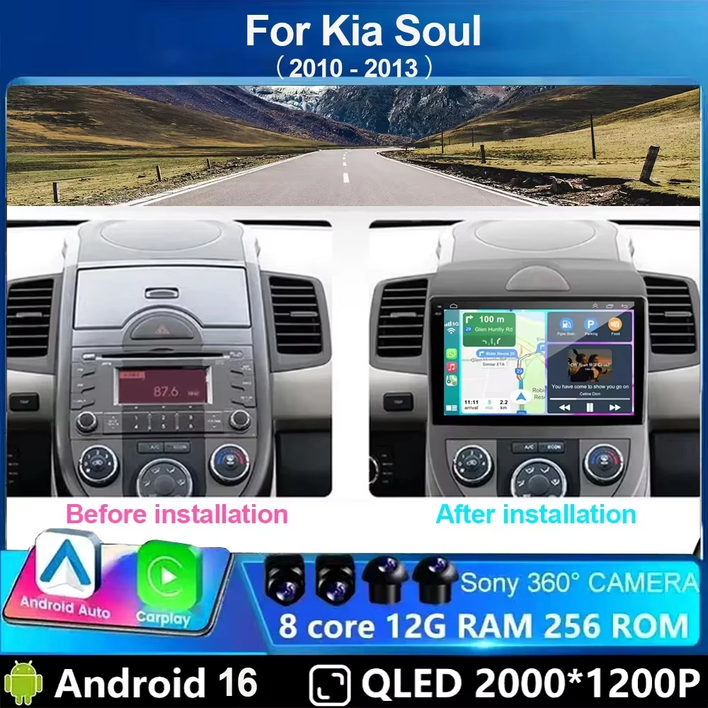 Android 16 Carplay Auto WIFI+4G Car Radio For Kia Soul 2010 2011 2012 2013 Multimedia Video Player Stereo GPS Navigation