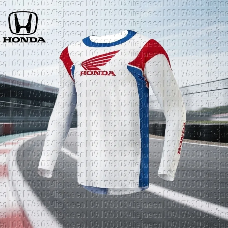 هوندا صيف 2025 جديد على الطرق الوعرة ركوب الدراجات النارية تي شيرت تنفس الرياضة طويلة الأكمام الرجال والنساء ركوب الملابس