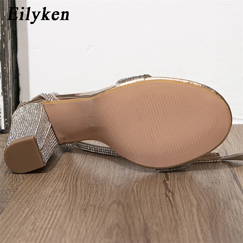 Eilyken Fashion Design Crystal Women Sandals Square Heel Peep Toe Buckle Strap Wedding Ladies Shoes Zapatos De Mujer