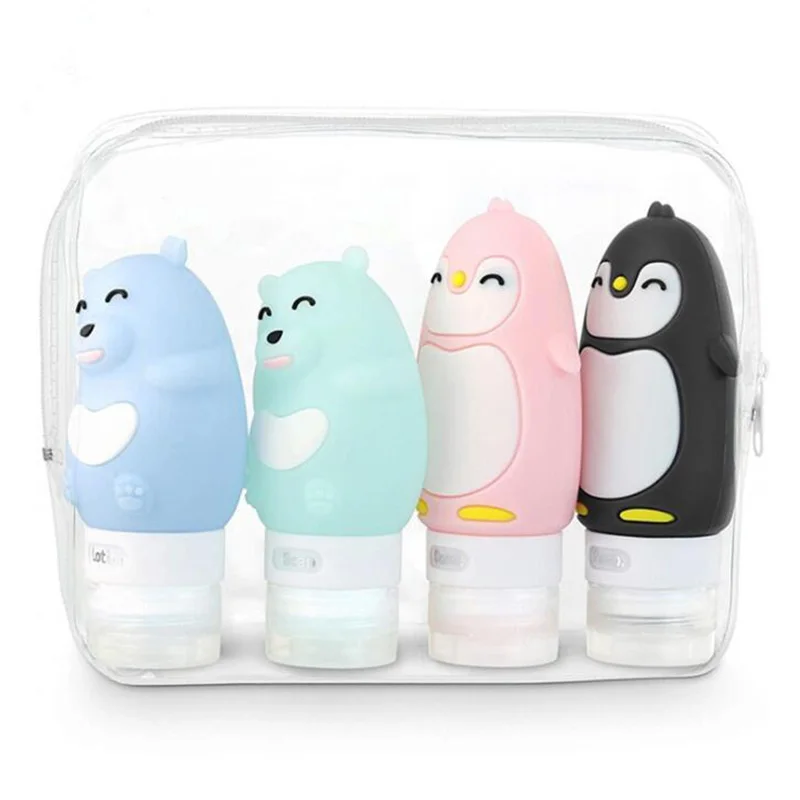 1PS Portable Cute Cartoon Bear Penguin Animal Silicone Travel Case Organizer Shampoo Shower Gel Lotion Storage Refillable Bottle