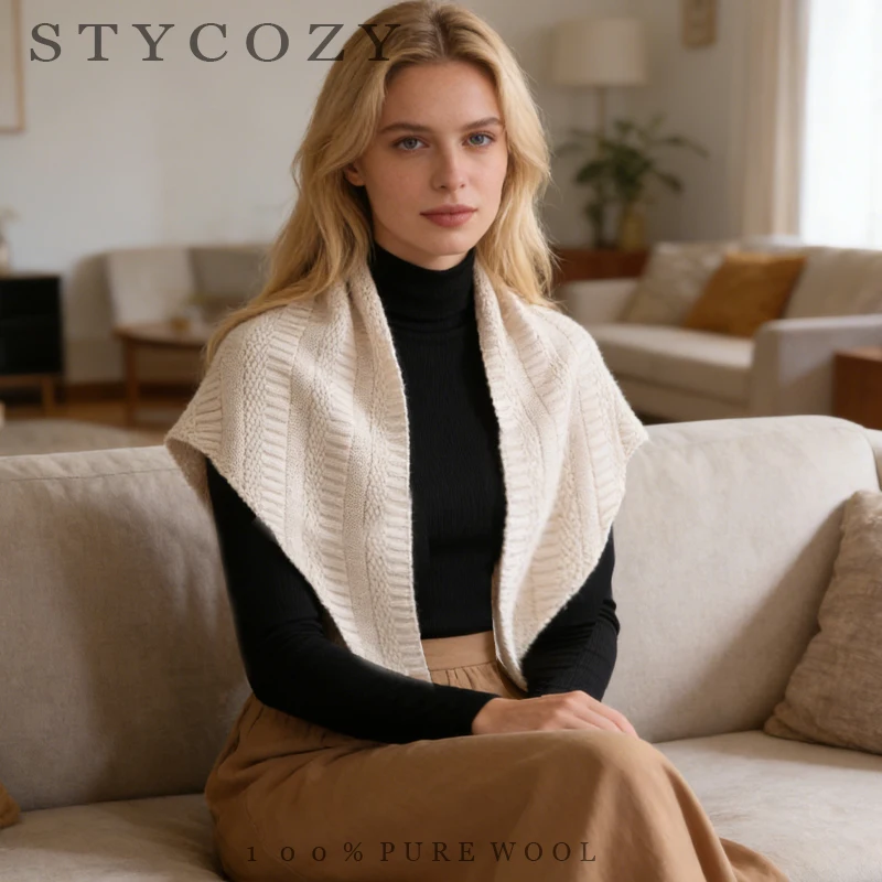 100% Wool Knitted Scarf For Men&Women  Autumn/Winter Fashion Triangle Scarf Warm Windproof Shoulder Protection Outer Layer