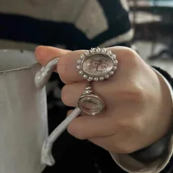 Aesthetic Shell Pearl Rings for Women Girls Zircon Flower Index Finger Ring Vintage French Jewelry Female Elegant Accessories
