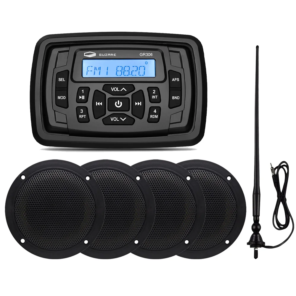 

Marine Radio Waterproof Stereo Audio Media Receiver Car MP3 Player+4Inch Waterproof Speakers+AM FM Antenna For RV ATV Yacht