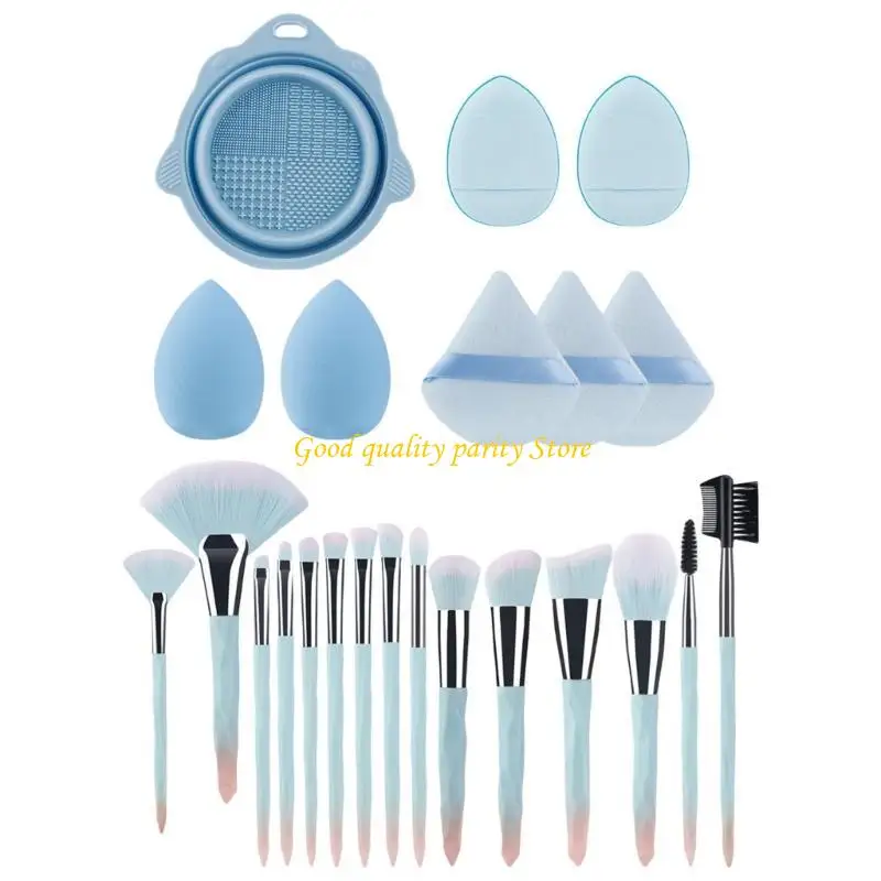 M4ya 1 set maquillage pinceau pliant bol lavage brosse cosmétique poudre bouffée pour