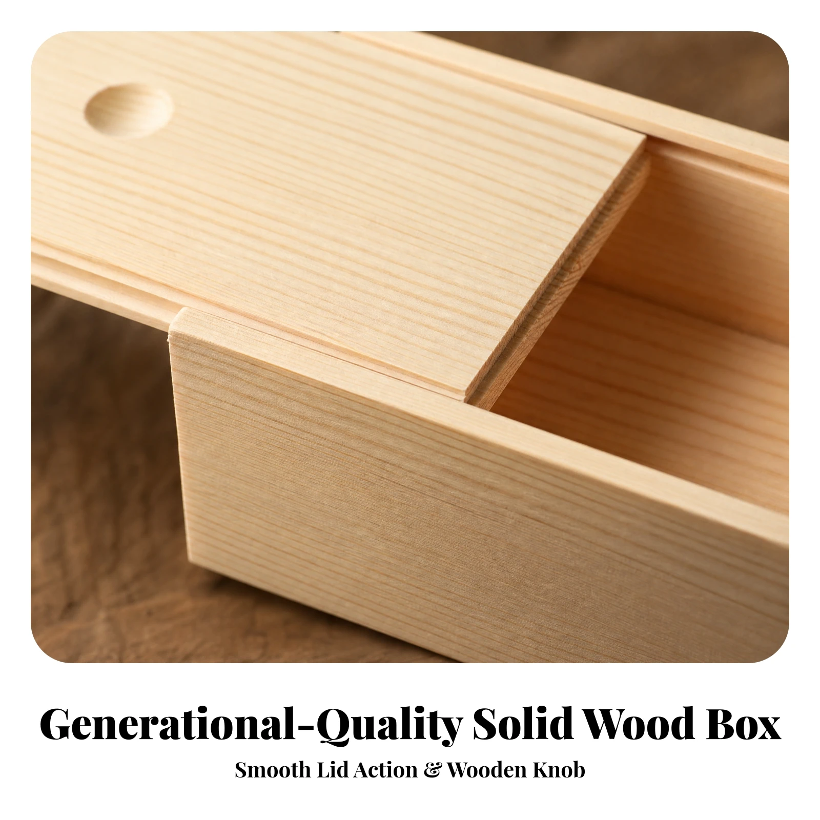 Solid Wood Storage Box Reusable Wood Box with Sliding Lid Long-Lasting Sturdy for Gift Presentation, Desk Organization
