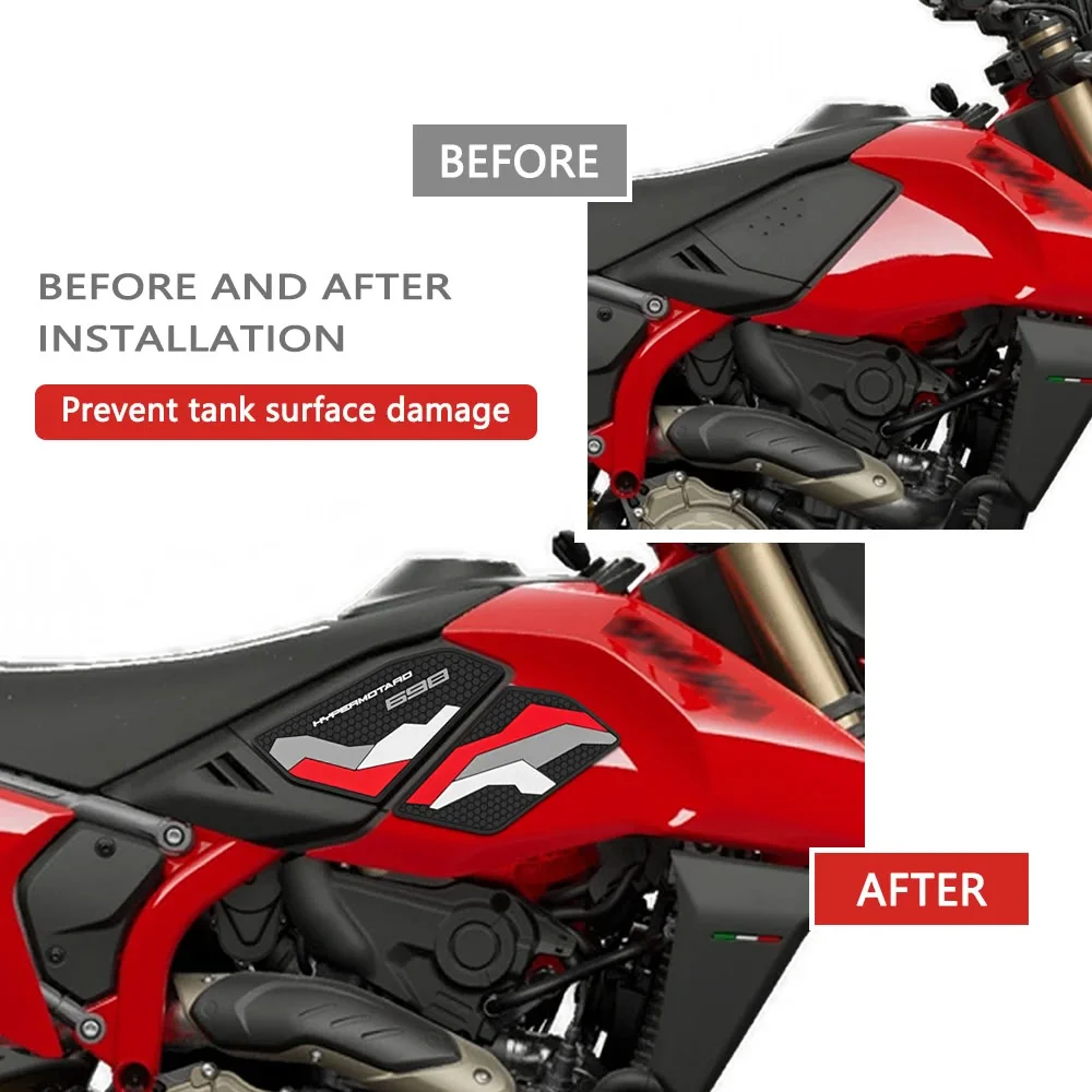 ل Ducati Hypermotard 698 مونو RVE 2025 خزان وقود دراجة نارية وسادة واقية مجموعة ملصقات عدم الانزلاق الجانب خزان الوقود ملصق #6
