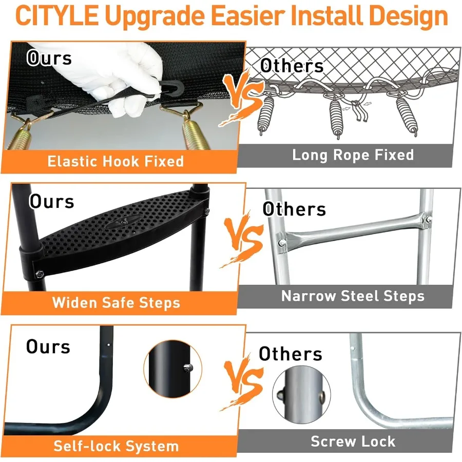 ترامبولين عالي التحمل بسعة 1500 رطل مع أوتاد الرياح الشبكية وحطوق كرة السلة للبالغين متوفر في 8 10 12 1 #4