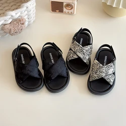 Girls Summer Beach Shoes Ethnic Style Kids Casual Sandals Soft Sole Fashion Children Retro Princess Shoes 2025 Summer New