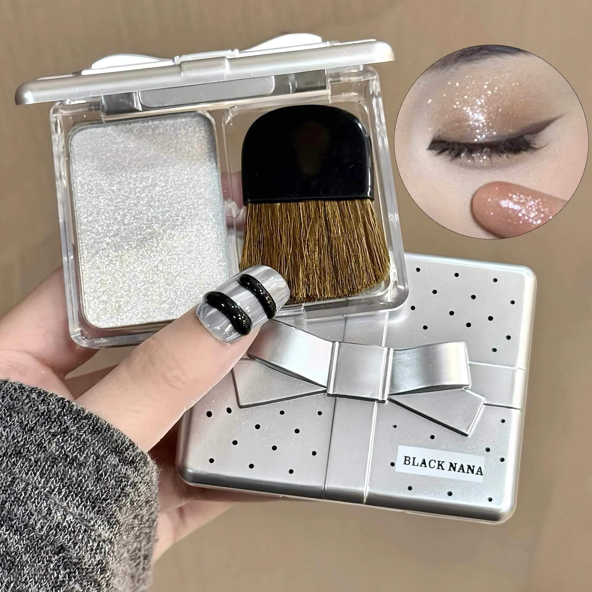 مع فرشاة Bowknot Face Brighten Highlighter Sparking Shine Makeup Plate Fairy Purple Highlight Shimmer Shading Contour Cosmetic #3