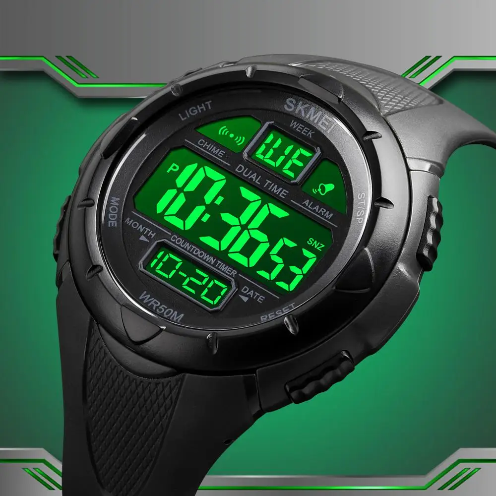 

Men's men Watch Skmei Outdoor Sport Digital Pu Strap Led Easy Reading Waterproof Electronic Wristwatch Week Date Male Clock