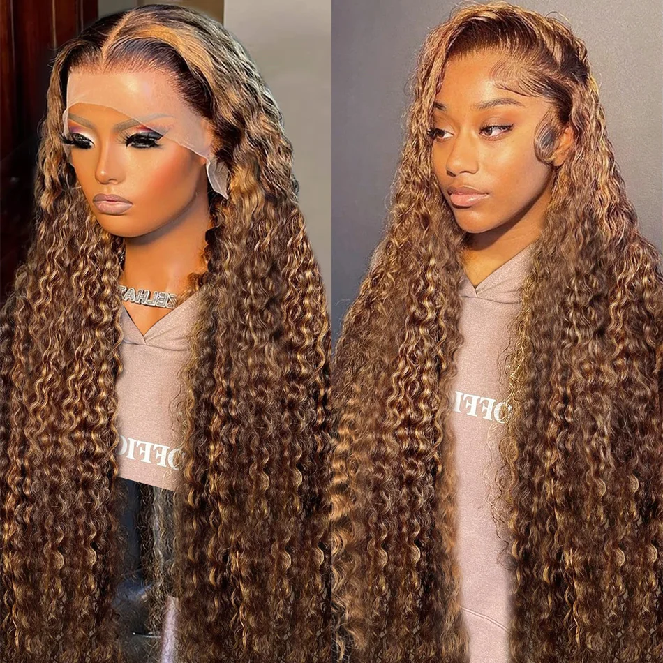 

Highlight Wig Curly 13x4 Lace Front Human Hair Wig For Women Preplucked Honey Blonde Deep Wave Lace Frontal Wig 100% Human Hair