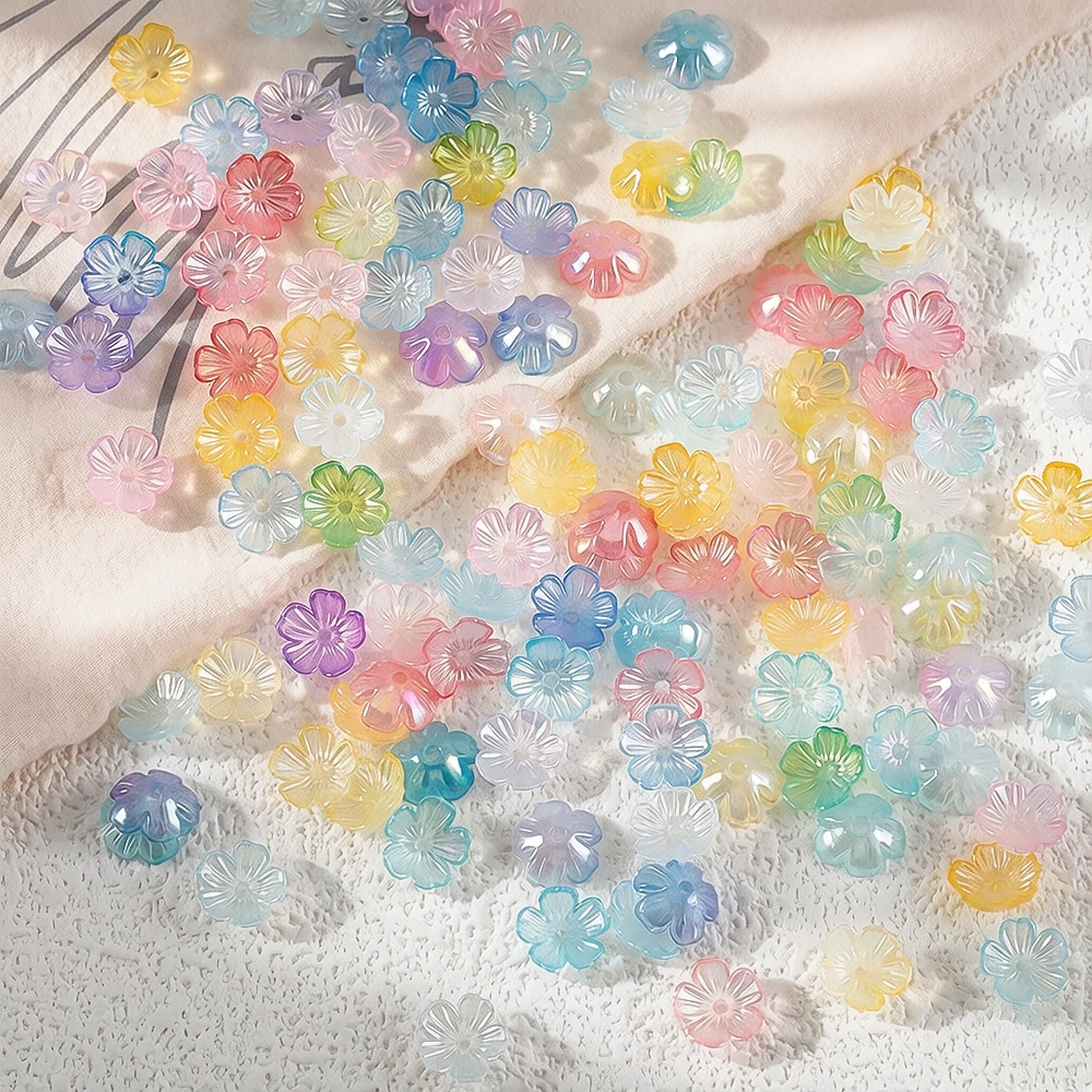 50Pcs 11mm Acrylic AB Dual Color Small Five Petal Flower Beads Perforated DIY Mobile Phone Chain Bracelets Necklaces Accessories