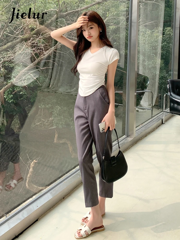 Jielur Spring Summer New Slim Women's Pants Solid Color High Waist Straight Female Suit Pants Causal Fashion Streetwear Woman