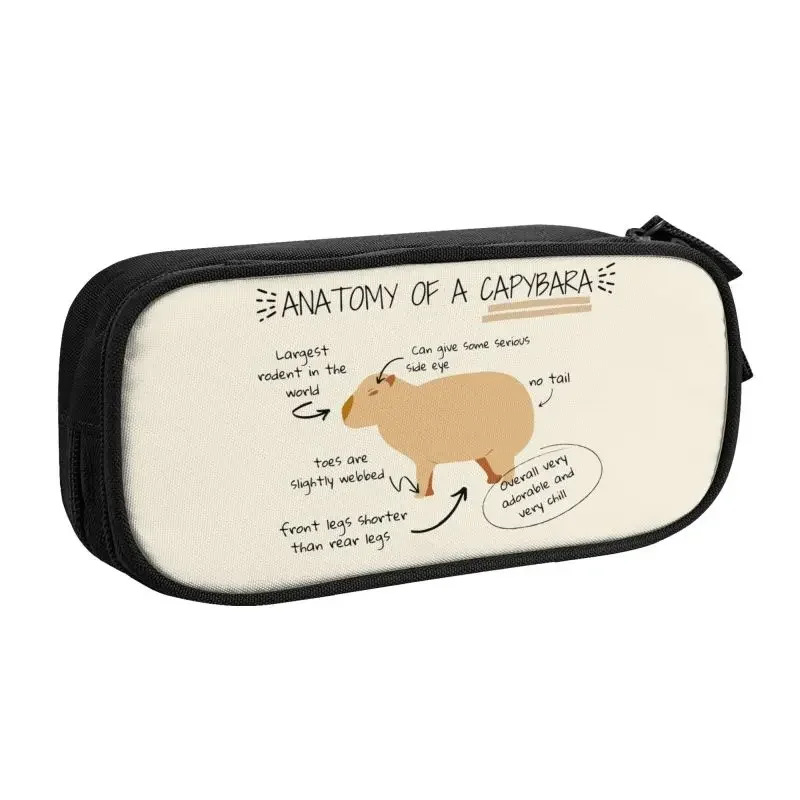 Custom Anatomy Of A Capybara Cute Pencil Case Big Capacity Wild Animals Of America Pencil Bag Pouch Students Stationery