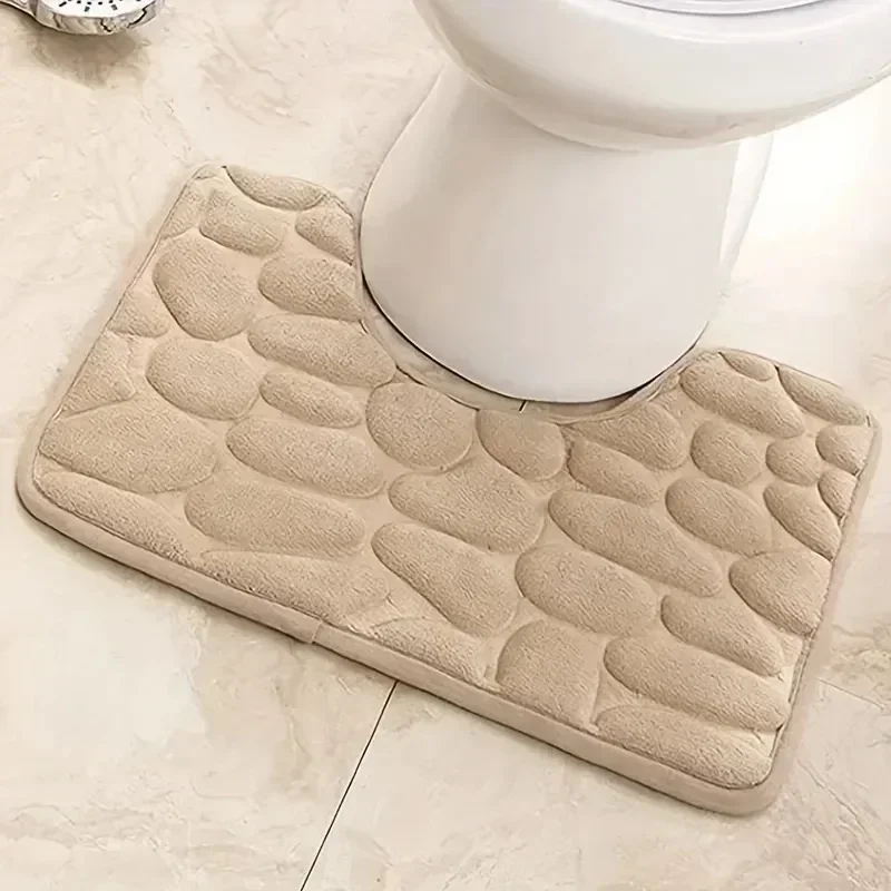 Alfombra de baño en forma de U con patrón de guijarros, alfombrilla de entrada para el hogar, dormitorio, inodoro, puerta de baño, absorbente,