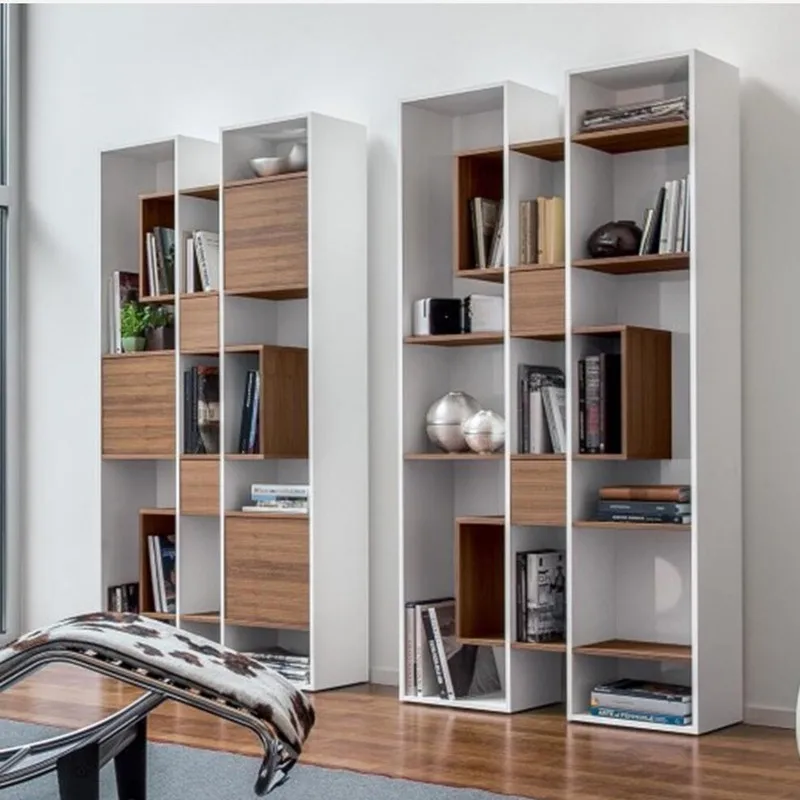 رف كتب مطلي باللون الأبيض، خزانة كتب حديثة وبسيطة، رف من خشب الجوز الشمالي #5
