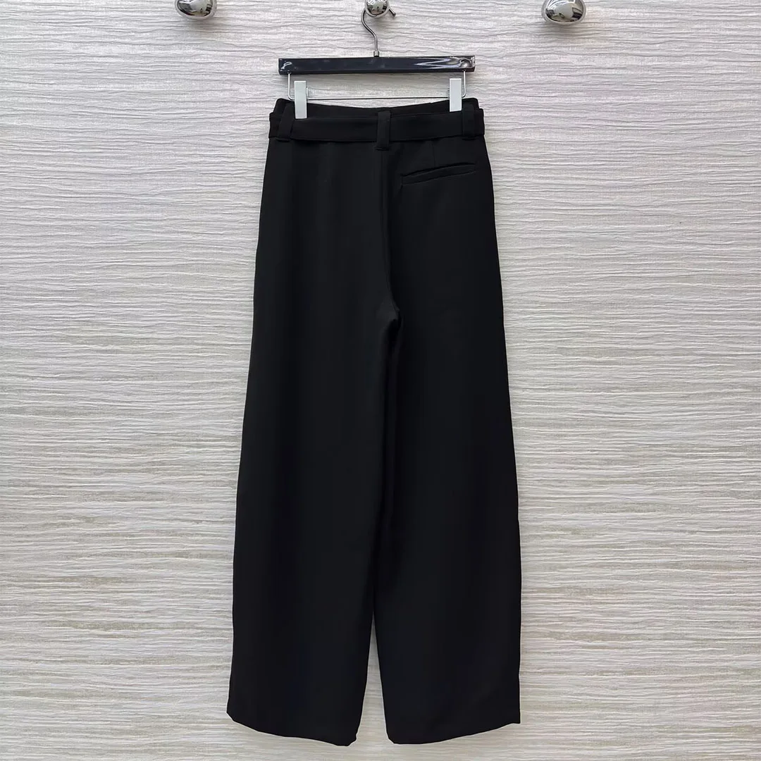 New Spring Autumn Black Loose Elegant Fashion Suit Pants Women High Waist Fold Slim Belt All-matched Casual Trousers