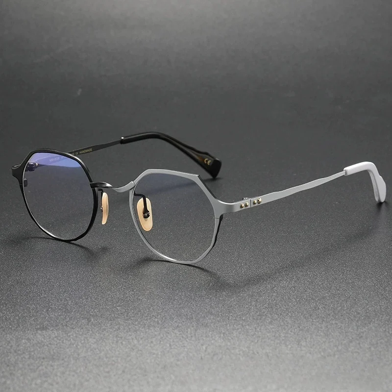 Belight 光学日本非対称デザインヴィンテージラウンドレトロ手作り純チタン眼鏡フレーム処方レンズ MM0039