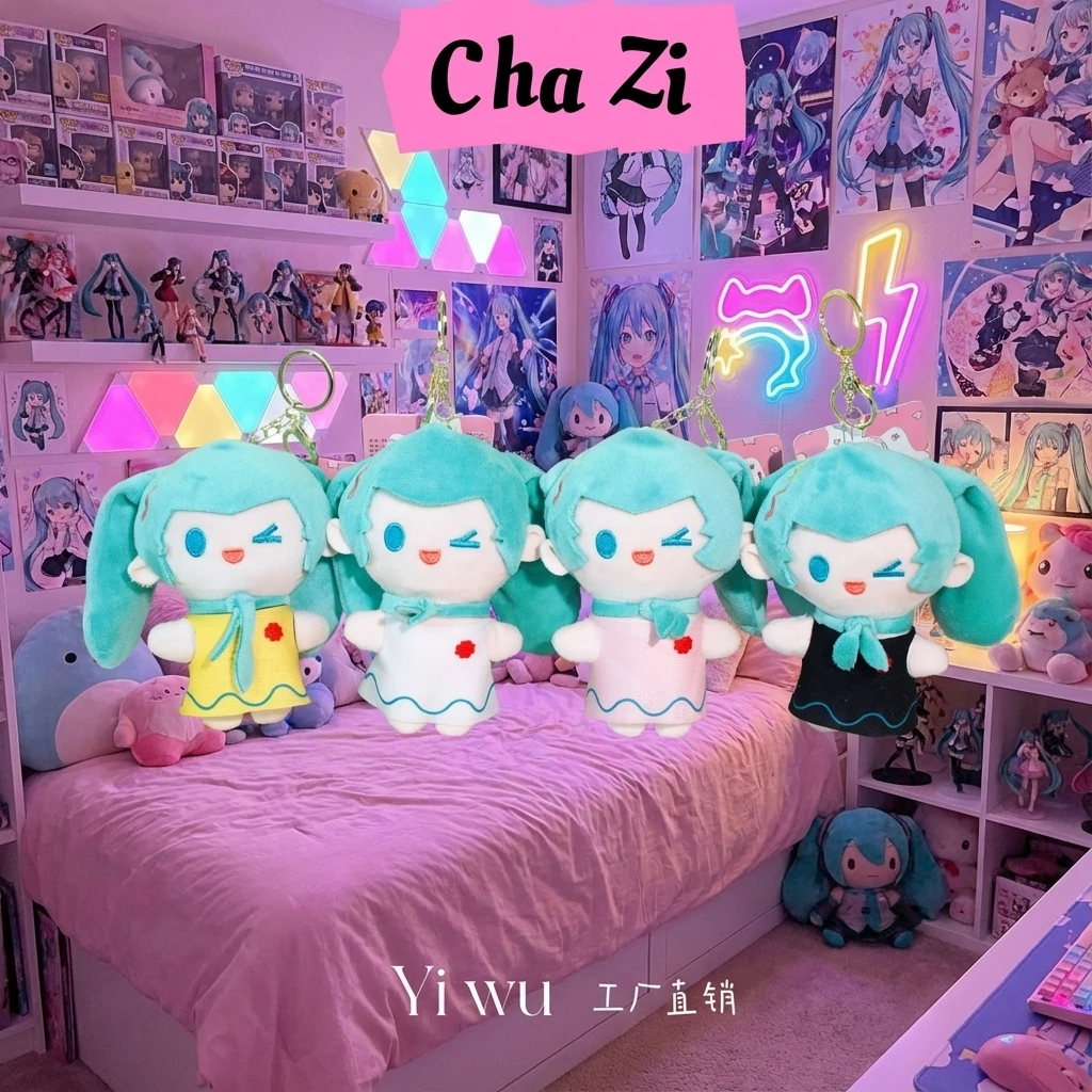 

New Cute Hatsune Miku Quartet Plush Doll Keychain Bag Charm Accessory Stuffed Toy Soft Plushie Anime Figure Collectible Gift
