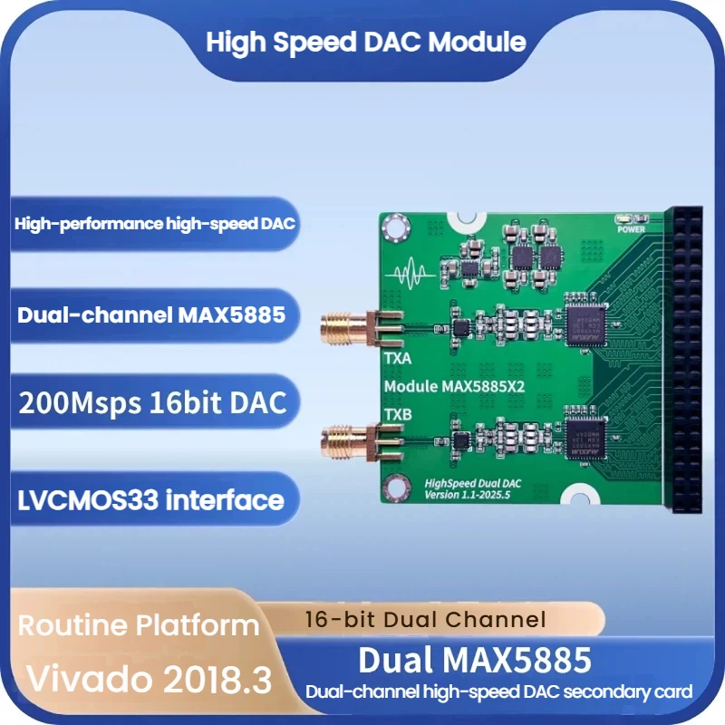 Dual-Channel MAX5885 High-Speed DAC Module, Arbitrary Waveform Generation
