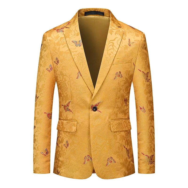 Butterfly Embroidery Blazer Single Button Long Sleeve Suit Jacket Flower Prining for Stage Performance M-6XL Hosts & Shows