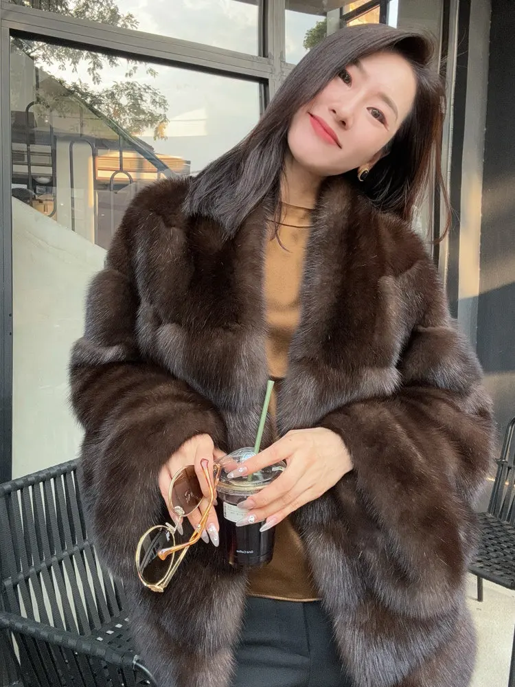 BFFUR Women's Luxury Real Fox Fur Whole Coat Winter Sable Color Long Sleeves 2026 Fashionable And Elegant Outerwear